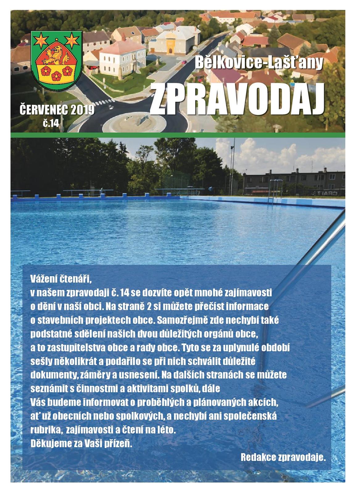 úvodní strana Zpravodaj červenec 2019