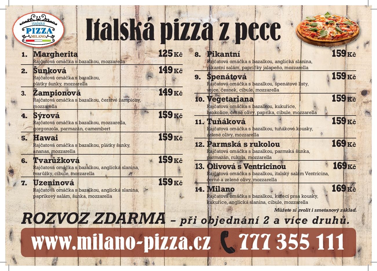 Nabídka - PIZZA MILANO Bělkovice-Lašťany.