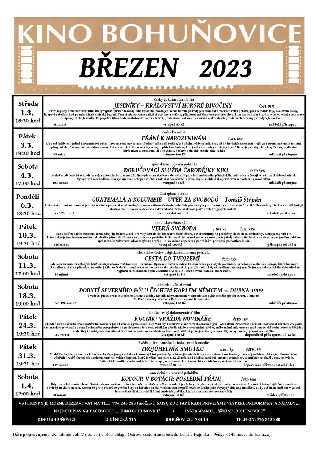 Program kina Bohuňovice březen 2023